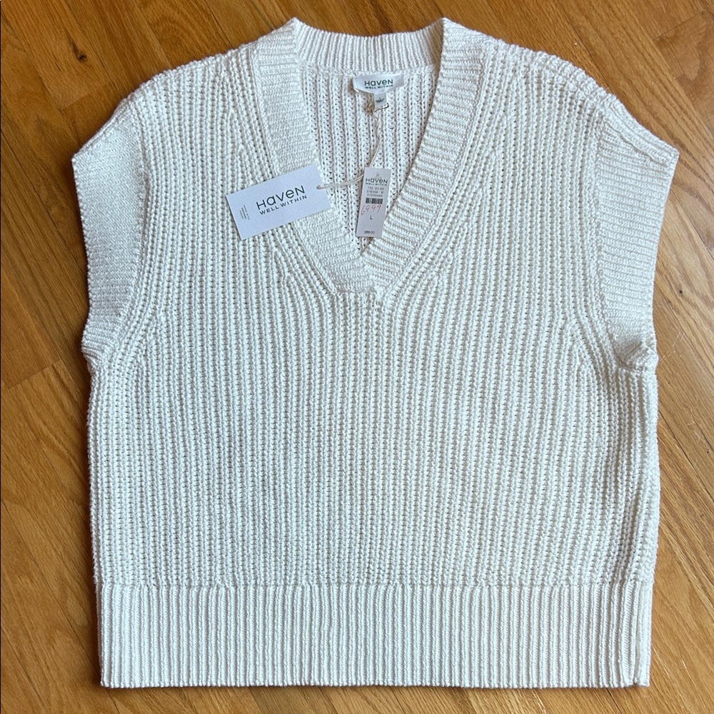 Haven Well Within by Talbots Cream V-Neck Sleeveless Sweater Vest